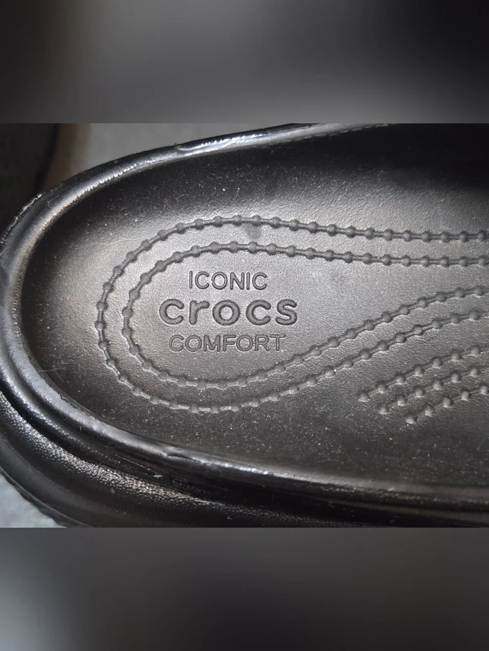 CROCS Stomp High Shine Loafer Black Corform Platform Clog Womens Size 6 0195